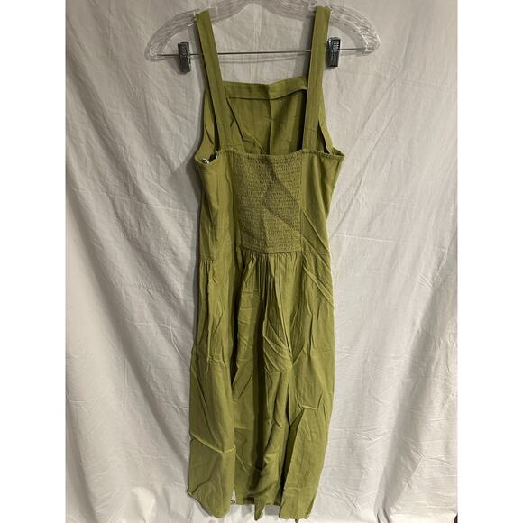 Midi Dress Smocked Back Square Neck Dropped Waist - Picture 2 of 4